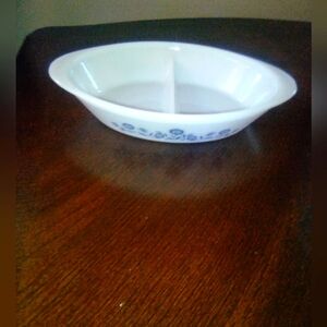 Oval, Divided, Corn Flour Blue, Casserole Dish Milk Glass